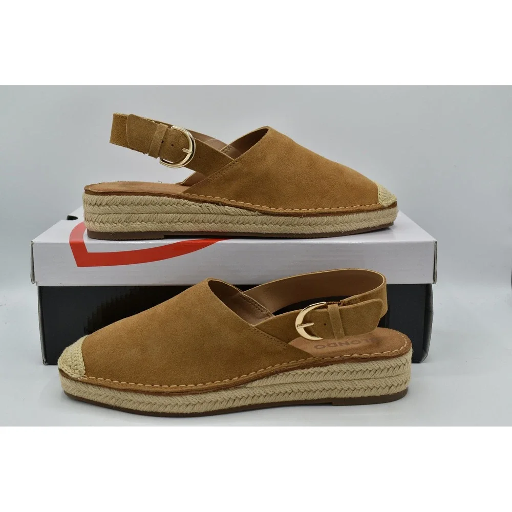 Blondo Hiliana Espadrille Sandals Womens 7.5 Tan Suede Water Resistant Platform